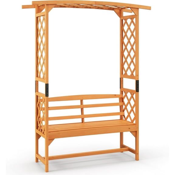 QISHENSHUI Garden Arbor with Bench & 2 Planter, Wooden Garden Arch for Climbing Plants w/Love Seat, 2 Trellises & Planting Box to Grow Grapes & Vines, 2-Person Outdoor Wood Seating for Patio,Backyard