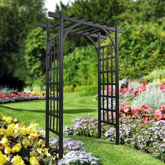 QISHENSHUI Garden Arbor, PVC Wedding Arch for Ceremony Party, Garden Trellis for Climbing Plants Outdoor, Arch Backdrop Stand for Garden, Backyard, Wedding, Lawn (Black)