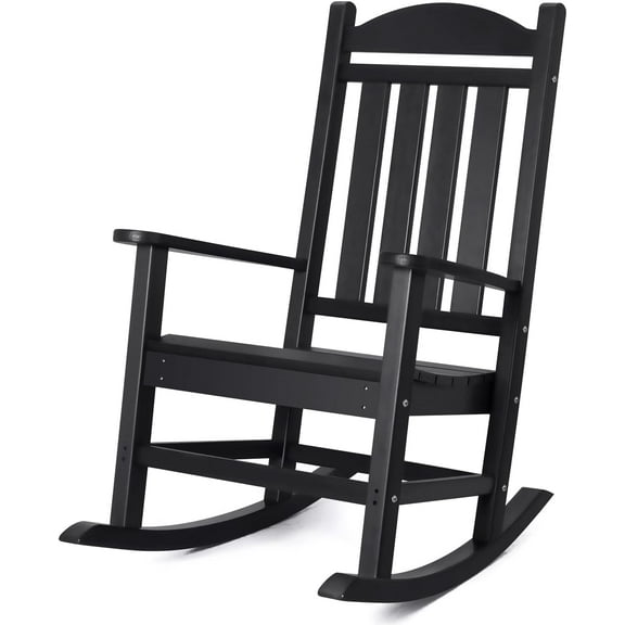QISHENSHUI HDPE Rocking Chair Plastic Outdoor Indoor Patio Rocker Chair High Back All Weather Rocker for Patio Backyard Porch Garden (Black)
