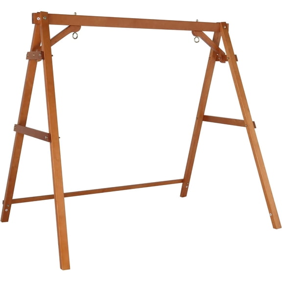 QISHENSHUI Heavy Duty 660 LBS Wooden Swing Frame with Extra Bottom Connection Board, Upgraded A-Frame Porch Swing Bench Stand for Indoor & Outdoor (Brown)