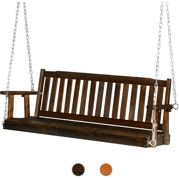 QISHENSHUI Heavy Duty 880 LBS 5 FT Patio Wooden Porch Swing Outdoor with Upgraded Adjustable Chains, Outdoor Hanging Swing Bench for Garden, Yard, Balcony (5 FT, Rustic)