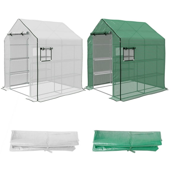QISHENSHUI Heavy-Duty UV-Resistant Walk-in Greenhouse Cover Replacement with Reinforced Edges Fit 55" x 56.25" x 74.75" Greenhouse Frames All-Weather Protection, Green and White & 2PC