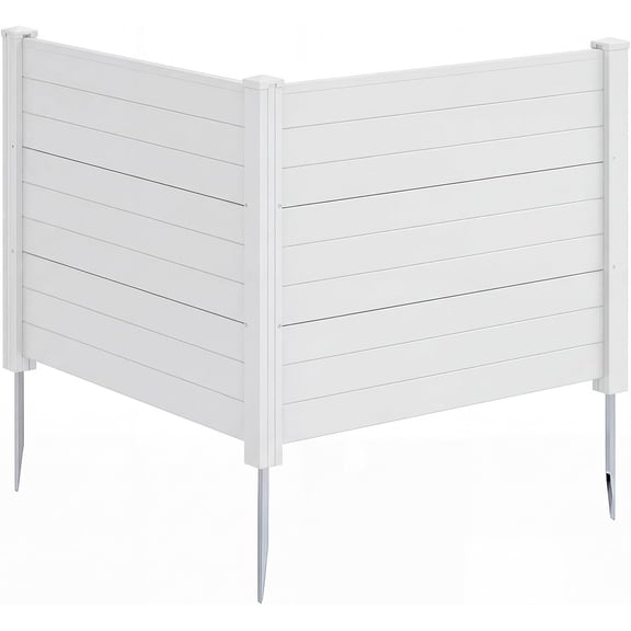 QISHENSHUI No-Dig Air Conditioner Fence, 2-Panel Outdoor Privacy Screen with Metal Stakes, Weather-Resistant AC Unit & Trash Bin Enclosure, HOA-Friendly Decorative Garden Fences, 48''W x 36''H, White