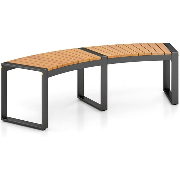QISHENSHUI Outdoor Curved Firepit Bench, Acacia Wood Firepit Bench with Metal Frame, Backless Loveseat for Patio, Porch, Garden, Deck, Yard, 800 LBS Max Load (1)