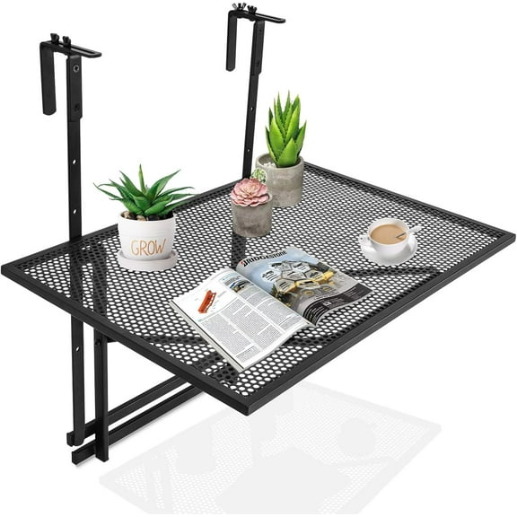 QISHENSHUI Outdoor Folding Hanging Table, 5 Height Adjustable & Foldable Space Saving Railing Serving Table, Width from 1.5 inch to 4 inches, Suitable for Patio, Balcony and Deck