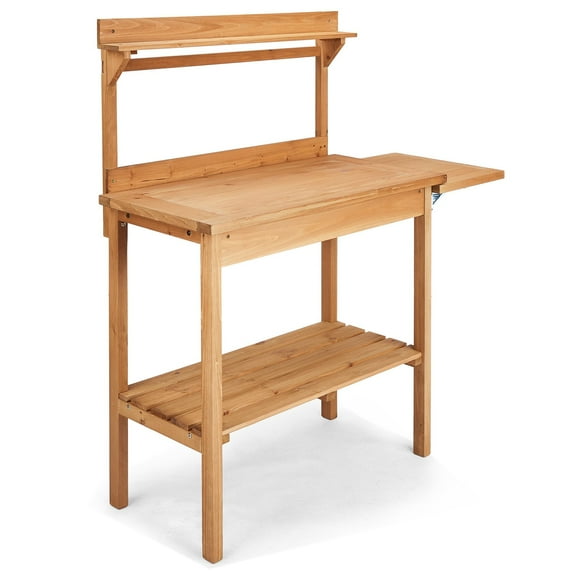 QISHENSHUI Outdoor Garden Potting Bench Table Garden Workstation Garden Work Bench Table with Tool Hooks, Lower Shelf & Drawer for Planting, Gardening, and DIY Projects