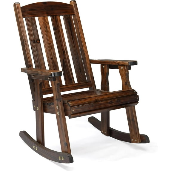 QISHENSHUI Outdoor Rocking Chair,Heavy Duty 600 LBS Wooden Rocking Bench with Comfortable Backrest,Weatherproof Patio Rocker with Ergonomic Design,Solid Fir Wood Rocking Chair for Patio,Garden,Rustic