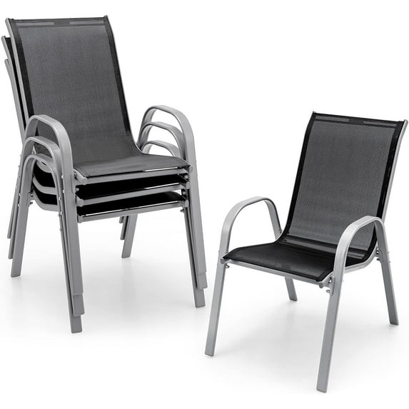 QISHENSHUI Patio Dining Chairs Set of 4, Outdoor Stackable All Weather Heavy Duty Dining Chairs Set with Armrests, Support 330 LBS, for Poolside, Backyard, Garden, Deck, Front Porch (Black)