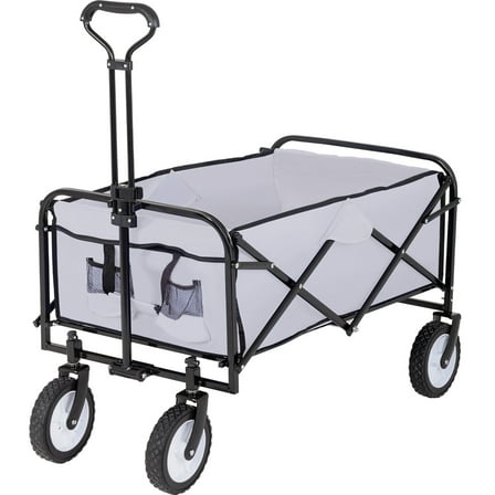 QISHENSHUI Portable Folding Wagon – Versatile Garden Cart, Collapsible Beach Wagon & Functional Grocery Wagon Boasting 4 Universal Wheels for Smooth Movement on Sand, Grass & Pavements, Gray