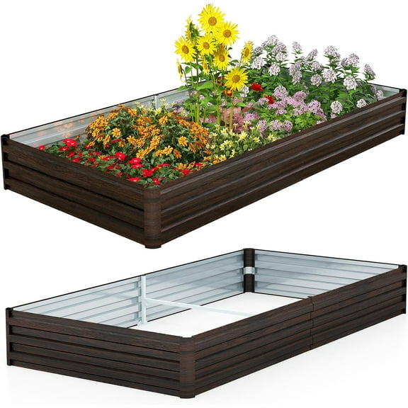 QISHENSHUI Raised Garden Bed, 8x4 x1 ft Galvanized Metal Planter Raised Bed for Vegetable Fruit Herb Flower, Outdoor Planter Box with Open-Ended Base for Patio Lawn