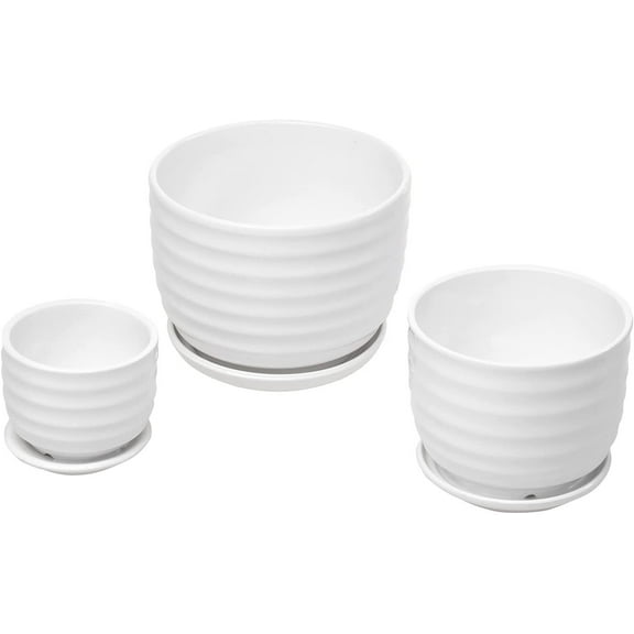 QISHENSHUI Set of 3 Small to Medium Sized Round Modern Ceramic Garden Flower Pots White Perfect for Home Gardens Balconies Patios to Grow Herbs Succulents Small Flowers