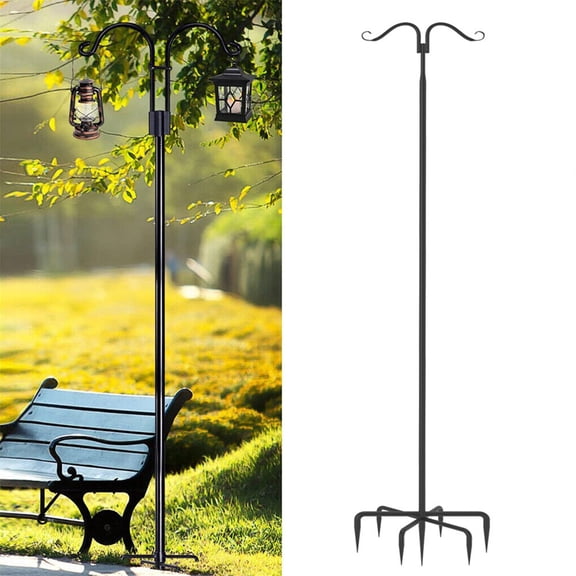 QISHENSHUI Shepherds Hooks 2 Pack a Set of Heavy Duty Two Sided Garden Light Poles Equipped with 7 Base Prongs Designed to Provide Sturdy Support for Outdoor Lighting and Decor