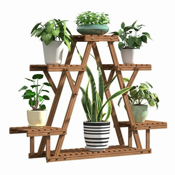 QISHENSHUI A Style Wood Corner Plant Stand a Triangle-Shaped Outdoor Flower Rack Designed for Living Room and Garden Spaces to Blend Natural Wood Charm with Efficient Corner Plant Display