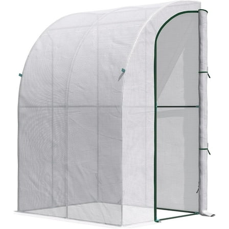 QISHENSHUI 5' x 4' x 7' Outdoor Lean to Greenhouse, Walk-in Green House Plant Nursery with Roll-up Window, PE Cover, White