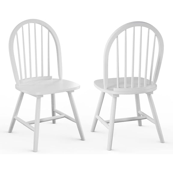 QISHENSHUI Wood Dining Chairs Set of 2, Windsor Chairs with Solid Wood Legs, High Spindle Back, H-Shaped Crossbars, Vintage Country Farmhouse Style Wooden Side Chairs, White