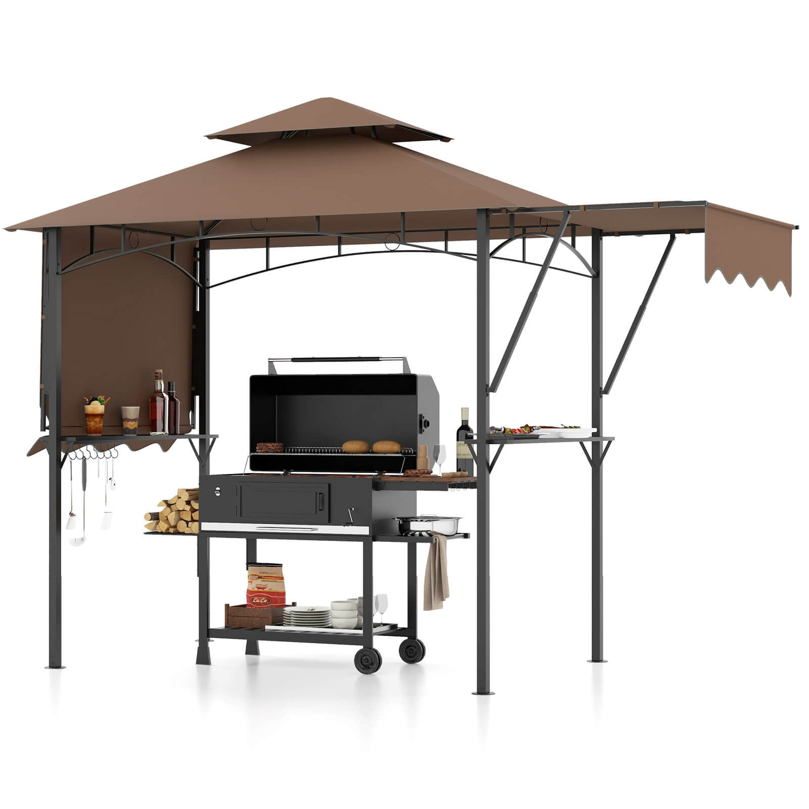 QISHIERDISHA 13x5 Ft Grill Gazebo with Dual Side Awnings, 2-Tier
