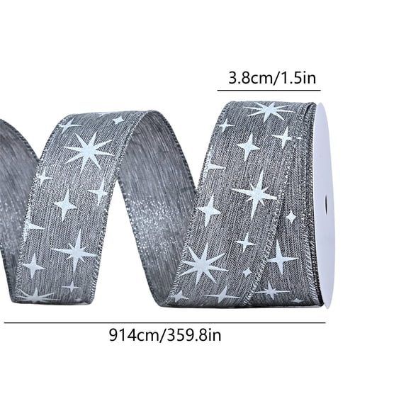 QISIWOLE 1.5"x30' Glitter Christmas Star Ribbon for Gift Wrapping, Gray Xmas Ribbon Wired Christmas Tree Wrap Around Ribbon Wire for Holiday Present