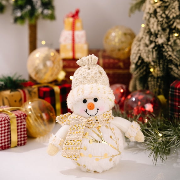 QISIWOLE 11" Gold Snowman Decor - Winter Christmas Plush Dolls for Tiered Tray, Mantel, or Tabletop Display, Indoor Home Decor