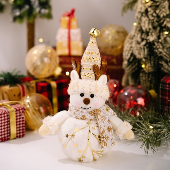 QISIWOLE 11" Gold Snowman Decor - Winter Christmas Plush Dolls for Tiered Tray, Mantel, or Tabletop Display, Indoor Home Decor