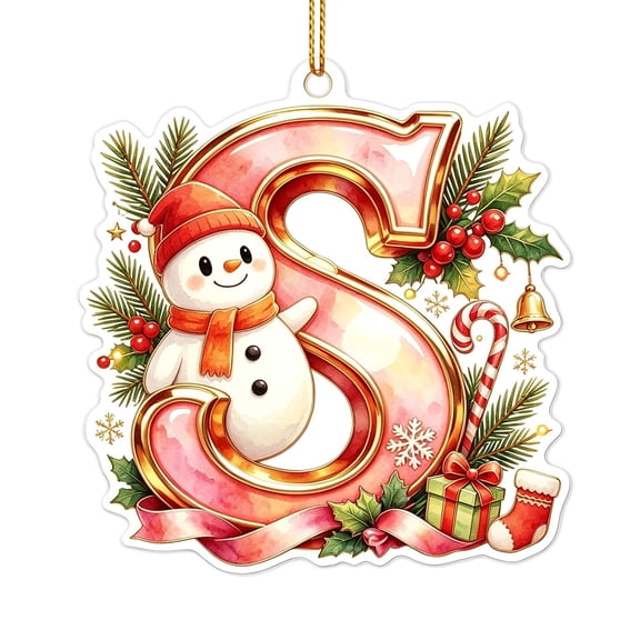 QISIWOLE 2D Christmas Letter-S Hanging Ornaments with Snowflakes Gift Pattern for Tree, 3.1in Flat Acrylic Christmas Decoration, Hanging Ornaments Xmas Family Keepsake, Gifts for Kids Adults