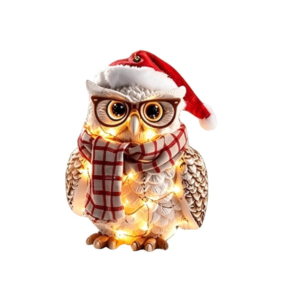 QISIWOLE 2D Christmas Owl with Glasses Hat Scarf Tree Ornament, Festive Hanging Decoration, 3.15 x 3.15 in Plastic Ornament, for Christmas Tree and Holiday Decor