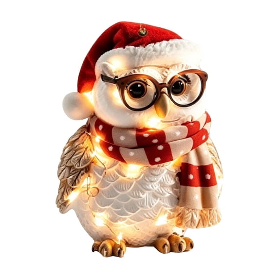 QISIWOLE 2D Christmas Owl with Glasses Hat Scarf Tree Ornament, Festive Hanging Decoration, 3.15 x 3.15 in Plastic Ornament, for Christmas Tree and Holiday Decor