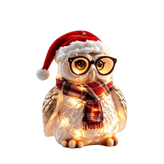 QISIWOLE 2D Christmas Owl with Glasses Hat Scarf Tree Ornament, Festive Hanging Decoration, 3.15 x 3.15 in Plastic Ornament, for Christmas Tree and Holiday Decor