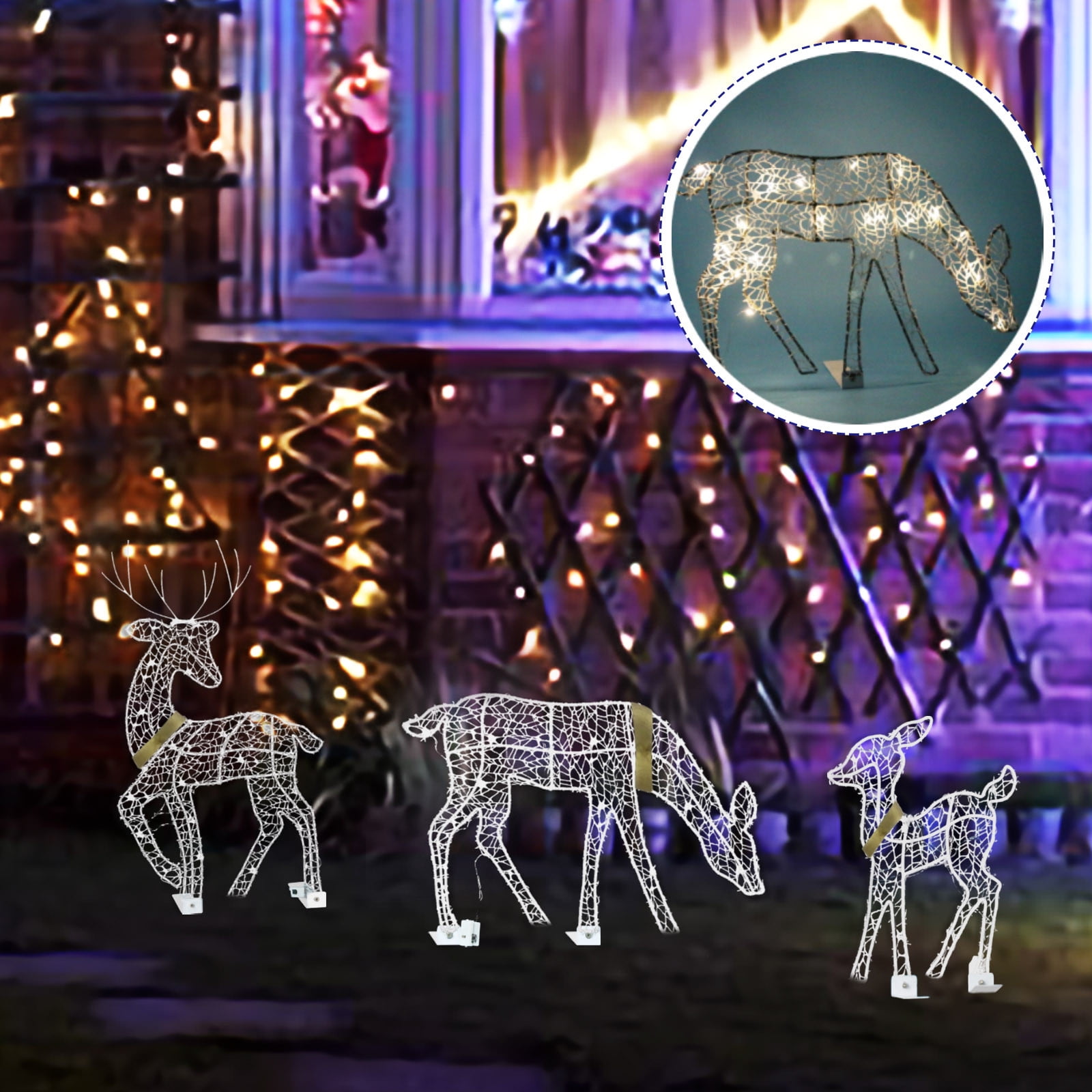 QISIWOLE 3Piece Lighted Deer Family Christmas Outdoor Light Up