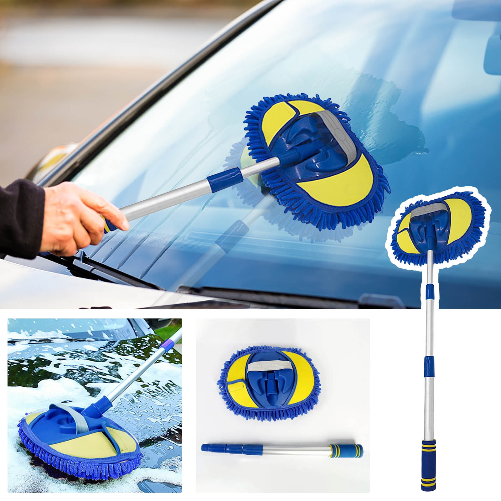 Car Wash Brush, Windshield Cleaner Wand, Glass Cleaning Mop Kit, Handle Cleaner  Tool with Spray Bottle for Car Window, Blue, for Gift 
