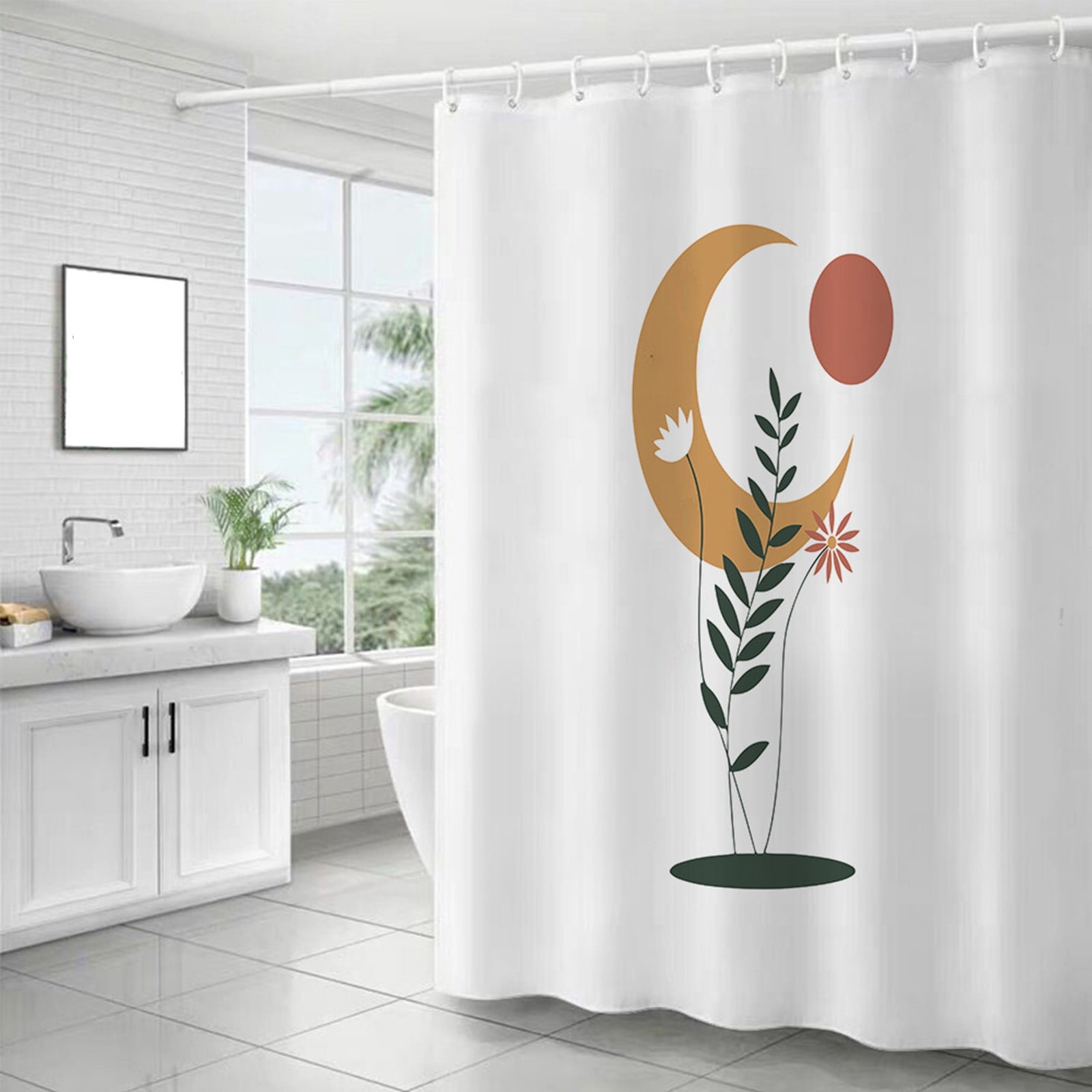 GiuMsi Boho Shower Curtain Set 72x72 - Abstract Brown Beige Arch Design, Polyester Fabric, 12 Hooks - View #7