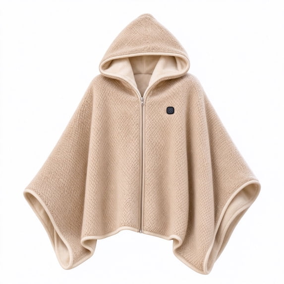 QISIWOLE Beige Heated Hooded Shawl Wrap For Women, 3 Heat Settings Fast Heating, 4.8 ft x 31.5 in Cotton Blend Heated Blanket, For Home Office Travel Winter Warmth