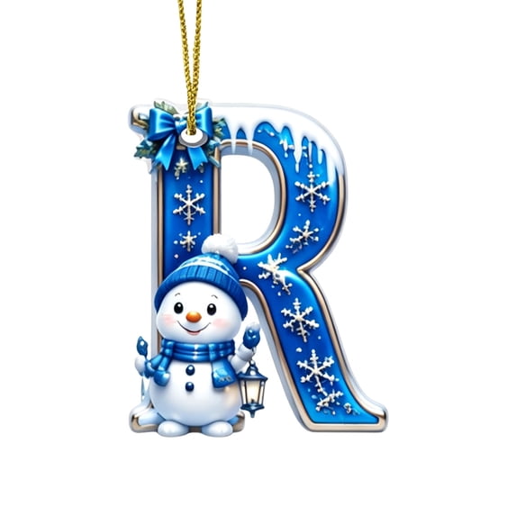 QISIWOLE Blue Christmas R-Letter Ornaments with Snowman Design, 3.15 Plastic Initial Alphabet Hanging Ornament, Personalized Gift for Christmas Tree Indoor Home Decor