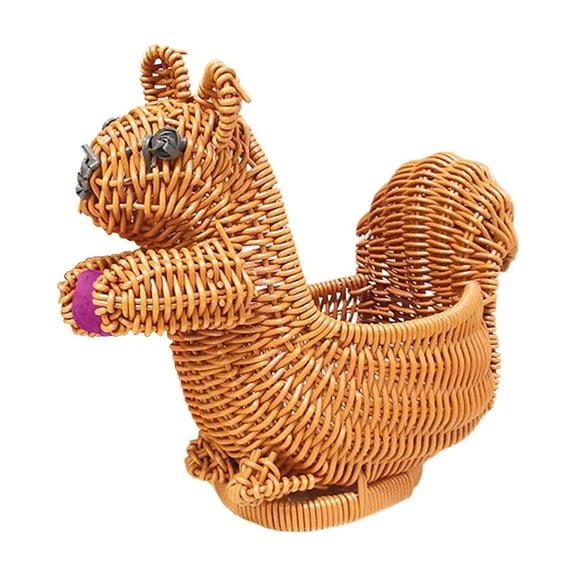 QISIWOLE Bread Baskets for Serving - Creative Rattan Wicker Baskets - Storage Basket for Snacks and Treats - Unique Squirrel Design Basket - Brown, 11.4" x 5.9" x 3.9"