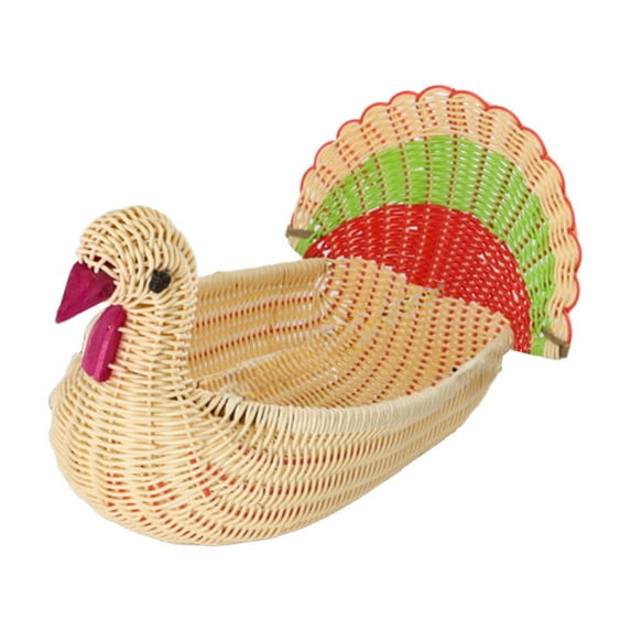 QISIWOLE Bread Baskets for Serving - Creative Rattan Wicker Baskets - Storage Basket for Snacks and Treats - Unique Turkey Design Basket - Brown, 9.8" x 7.9" x 3.5"