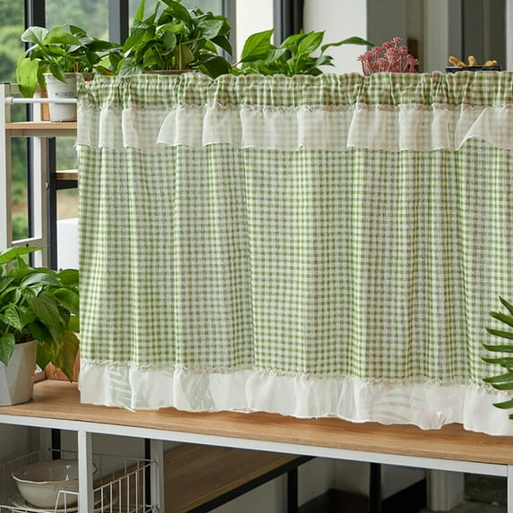 QISIWOLE Buffalo Plaid Curtains Valances for Windows - Green and White Semi Sheer Checkered Rod Pocket Valance for Living Room, Farmhouse, Bedroom, 59.1"L x 23.6"H, 1 Panel