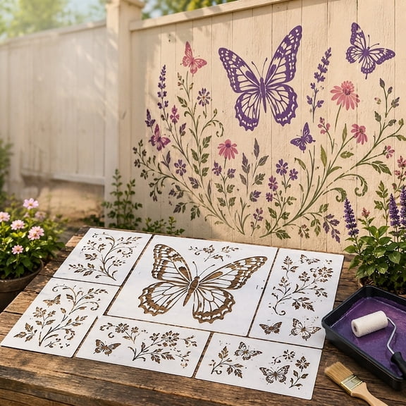 QISIWOLE Butterfly Garden Wall Stencil Template, Reusable Painting Stencil, 7.87 x 7.87 x 0.39 in Plastic Stencil, for Garden Fence Wall and DIY Decor
