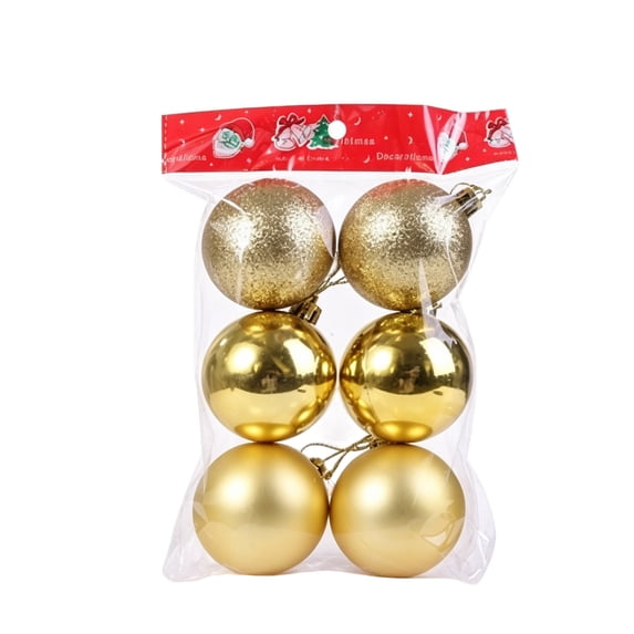 QISIWOLE Christmas Ball Ornaments Set of 6, Gold Shatterproof Lightweight Tree Balls, 2.36 x 2.36 in Plastic Ornament Set, for Christmas Tree Wreath Garland and Holiday Party Decor