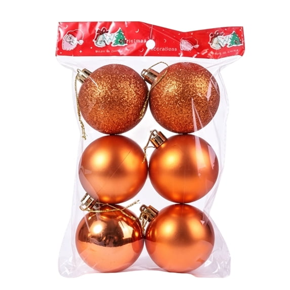QISIWOLE Christmas Ball Ornaments Set of 6, Orange Shatterproof Lightweight Tree Balls, 2.36 x 2.36 in Plastic Ornament Set, for Christmas Tree Wreath Garland and Holiday Party Decor