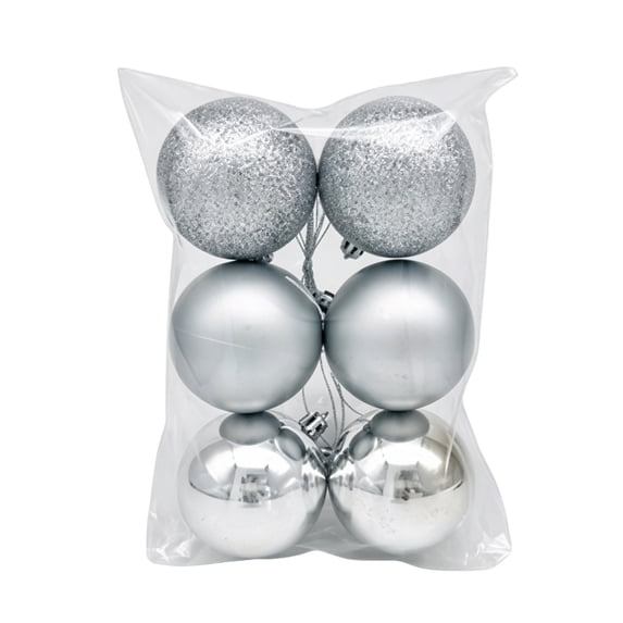 QISIWOLE Christmas Ball Ornaments Set of 6, Silver Shatterproof Lightweight Tree Balls, 2.36 x 2.36 in Plastic Ornament Set, for Christmas Tree Wreath Garland and Holiday Party Decor