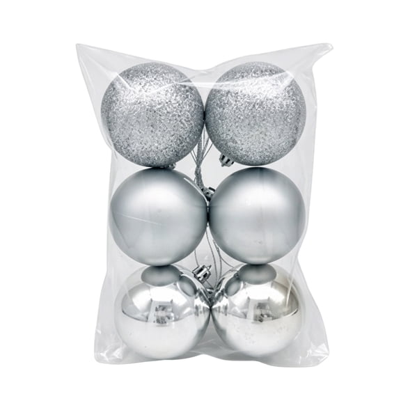 QISIWOLE Christmas Ball Ornaments Set of 6, Silver Shatterproof Lightweight Tree Balls, 2.36 x 2.36 in Plastic Ornament Set, for Christmas Tree Wreath Garland and Holiday Party Decor
