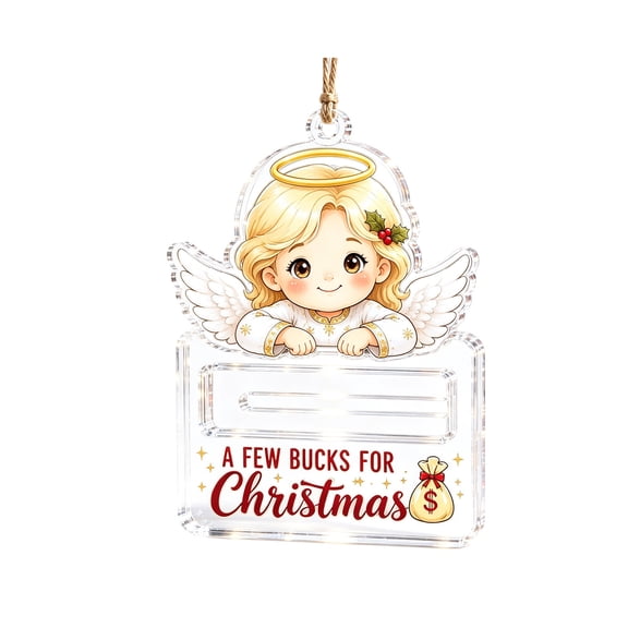 QISIWOLE Christmas Cash Gift Hanging Ornament, Angel Acrylic Scene Decoration with Money Slot, 4 in Acrylic Ornament, for Christmas Tree Fireplace Mantel and Cash Gift Giving