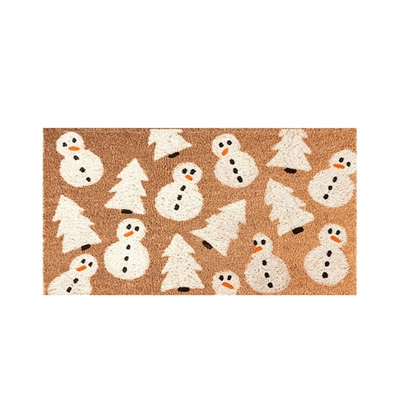 QISIWOLE Christmas Doormat with White Snowman & Trees Pattern, 18x30 Inch Indoor Outdoor Xmas Door Mat, Winter Welcome Front Door Mat for Porch Decor Warming Gift