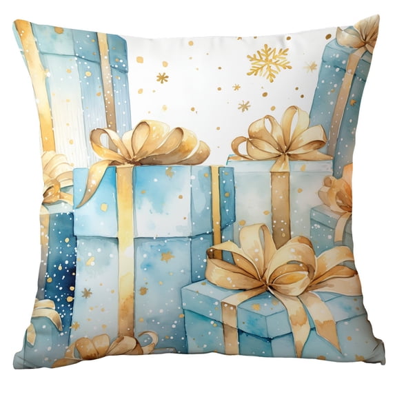 QISIWOLE Christmas Gift Cushion Cover, Blue Holiday Ball Tree Snow Print Pillowcase, 18 x 18 in Polyester Pillow Cover, for Sofa Couch Bedroom and Christmas Decor