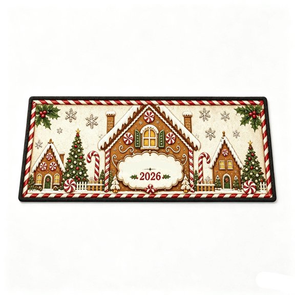 QISIWOLE Christmas Gingerbread House Floor Mat Crystal Velvet Doormat Christmas Decor 1-Count 15.75 x 31.50 in