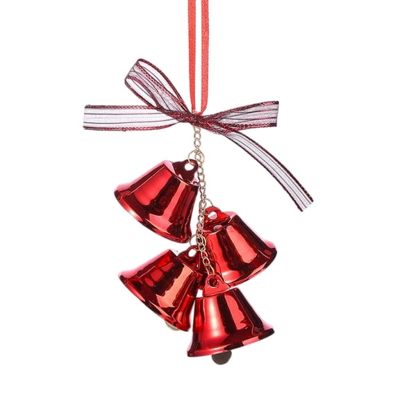 QISIWOLE Christmas Red Metal Bell Pendant with Ribbon Bow Hanging Ornament, 7.87 x 3.15 in Iron Bell Ornament, for Christmas Tree Wreath and Holiday Party Decor