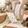 thumbnail image 1 of QISIWOLE Christmas Ribbon, 180 Inch x 0.98 Inch Soft Polyester Craft Trim for Holiday Gift Wrapping, Wreath Bows and Christmas Tree Decor, White Gold Star Ribbon, 1 of 6