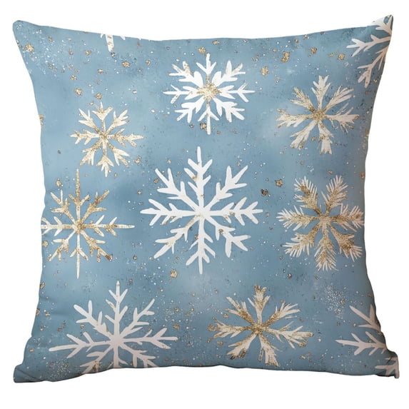 QISIWOLE Christmas Snowflake Cushion Cover, Blue Holiday Ball Tree Snow Print Pillowcase, 18 x 18 in Polyester Pillow Cover, for Sofa Couch Bedroom and Christmas Decor