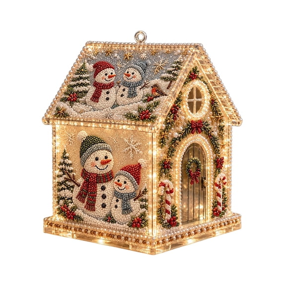 QISIWOLE Christmas Snowman House Diamond Pearl Art Kit, DIY Rhinestone Bead Craft Set, 4.33 x 5.71 Inch Plastic Art Kit, For Home Tabletop Holiday Craft Decoration