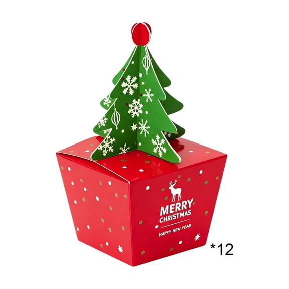 QISIWOLE Christmas Tree Shaped Apple Gift Paper Box Set of 12, Holiday Treat Packaging for Small Gifts and Parties