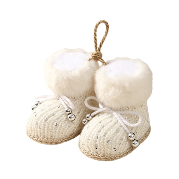 QISIWOLE Cute White Knitted Christmas Boots Ornament, 3in Mini Boot‑Shaped Hanging Decoration with Built‑in Hanging Loop for Xmas Tree Door Wall Holiday Party, Gift Box Supplies